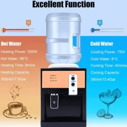 Vattendispenser - Bordsvattenkylare - Varm/Kall - Snabb Kylning & Uppvärmning - Tryckknapp - Kompakt - 3,5–18,9 L