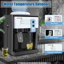 Vattendispenser, toppmatad i rostfritt stål, lila, 3 temperaturer (varmt/kallt/ljummet), 1,2–5 gallon, US/EU-kontakt, Typ 3