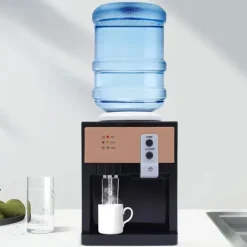 Vattenkylare-Vattendispenser, toppmatad i rostfritt stål, gul – 3 temperaturer (varm/kall/ljum), för 1,2–5 gal dunkar, snabb tappning, US/EU-kontakt Typ 2