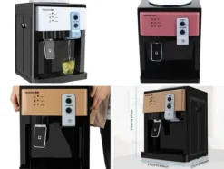 Vattenkylare-Vattendispenser, toppmatad i rostfritt stål, gul – 3 temperaturer (varm/kall/ljum), för 1,2–5 gal dunkar, snabb tappning, US/EU-kontakt Typ 2