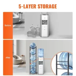 Vattenkylare-Vattenkannahållare 5-våning, Enkelrads Flaskställ för 5 Flaskor, Svart färg, Hållbar och praktisk design