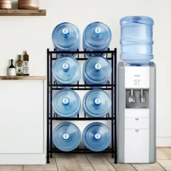 Vattenkannahållare 4-våningar, Dubbelrad Flaskställ för 8 Flaskor, Svart, Stabil Konstruktion, Platsbesparande Design