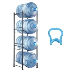 Vattenkannahållare 4-vånings, Enkelrads flaskställ för 4 flaskor, Svart, hållbar design, perfekt för hemmet