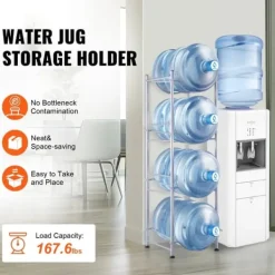 Vattenkannahållare 4-vånings, Enkelrads vattenflaskställ för 4 flaskor, Silver, hållbar design, kompakt och praktisk