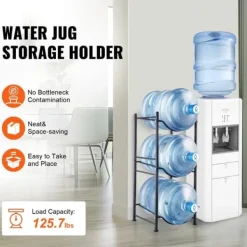 Vattenkannahållare 3-vånings, Enkelrads flaskställ för 3 flaskor, Svart, robust design, utrymmeseffektiv