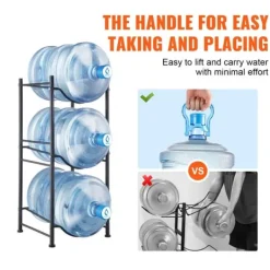 Vattenkannahållare 3-vånings, Enkelrads flaskställ för 3 flaskor, Svart, robust design, utrymmeseffektiv