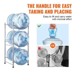 Vattenkannahållare 3-vånings, enkelrads flaskställ för 3 flaskor, silverfärg, robust och stilren design