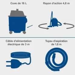 VC16 Våt- och torrdammsugare - 1200 W - 16L plasttank - SCHEPPACH