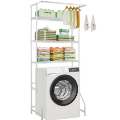 Tvättmaskiner-Över Tvättmaskin Hylla, Enkelrad 3-Vånings Förvaringsställ, Vit, för Torktumlare och Tvättmaskin