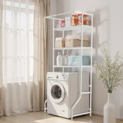 Tvättmaskiner-Över Tvättmaskin Hylla, Enkelrad 3-Vånings Förvaringsställ, Vit, för Torktumlare och Tvättmaskin