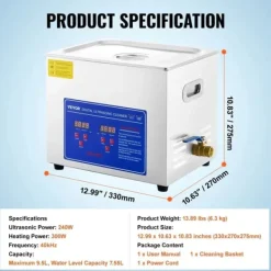Ultraljudstvätt-Vevor Ultrasonic Rengörare, 240W Effekt, 40kHz Frekvens,10L