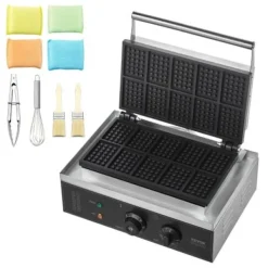 Våffeljärn, 10 rektangulär kommersiell våffelbaker, 39x35.5x23 cm, silver, rostfritt stål