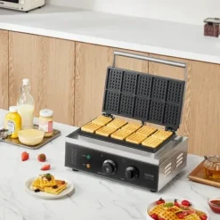 Våffeljärn, 10 rektangulär kommersiell våffelbaker, 39x35.5x23 cm, silver, rostfritt stål