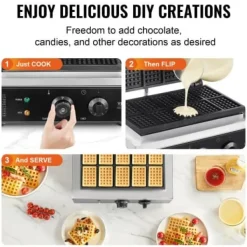 Våffeljärn, 10 rektangulär kommersiell våffelbaker, 39x35.5x23 cm, silver, rostfritt stål