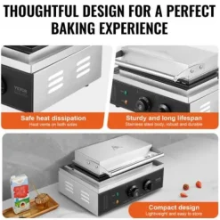 Våffeljärn, 10 rektangulär kommersiell våffelbaker, 39x35.5x23 cm, silver, rostfritt stål