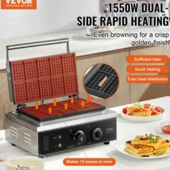 Våffeljärn, 10 rektangulär kommersiell våffelbaker, 39x35.5x23 cm, silver, rostfritt stål