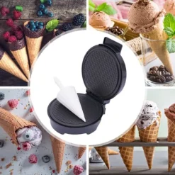 Våffelstrutmaskin, 1200W effekt, 150-200°C temperatur, non-stick beläggning, kompakt design