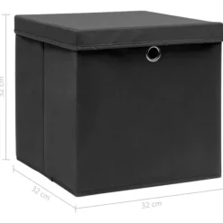vidaXL Förvaringslådor För Hemmet-Förvaringslådor med lock 4 st svart 32x32x32 cm tyg - Förvaringslådor