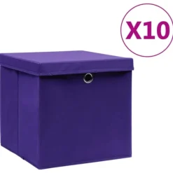 vidaXL Förvaringslådor med lock 10 st 28x28x28 cm lila - Förvaringslådor