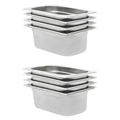 vidaXL Matuppvärmare-Gastronormkantiner 8 st GN 1/4 100 mm rostfritt stål - Kokeribehållare