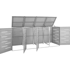 vidaXL Tillbehör Till Avfallshantering-Skjul till fyra sopkärl 276,5x77,5x112,5 cm rostfritt stål - Ställningar till sopkärl