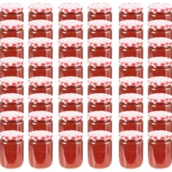 vidaXL Syltburkar i glas med vita och röda lock 48 st 230 ml - Honungsburkar