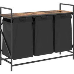vidaXL Tvättkorg 3 fack med hylla rökfärgad ek