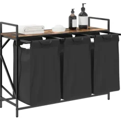 vidaXL Tvättkorg 3 fack med hylla rökfärgad ek