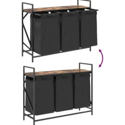vidaXL Tvättkorg 3 fack med hylla rökfärgad ek