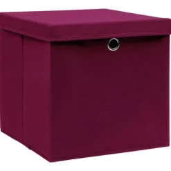 Vikbara förvaringslådor med lock - 10 st | Färg: Mörkröd | Storlek: 32x32x32 cm
