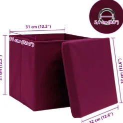 Vikbara förvaringslådor med lock - 10 st | Färg: Mörkröd | Storlek: 32x32x32 cm