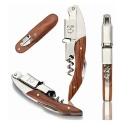 Korkskruvar-Vinflasköppnare i rostfritt stål med lättgrepp av trä