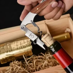 Korkskruvar-Vinflasköppnare i rostfritt stål med lättgrepp av trä