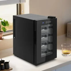 Vinkyl - Bänkvinkyl - 8 flaskor - 23 L - 8–18 °C intelligent temperaturkontroll - Halvledarkylning (Peltier) - LED-display - Fristående - Svart