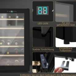 Vinkylar-Vinkyl 24 flaskor, 5–20 °C, LED, 43×45×75 cm, svart