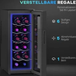 Vinkylar-Vinkyl 12 flaskor 30 L 8–18 °C, dubbelt termoelektrisk med glasdörr & LED, touch, svart