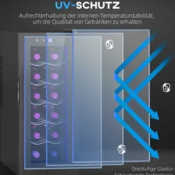 Vinkylar-Vinkyl 12 flaskor 30 L 8–18 °C, dubbelt termoelektrisk med glasdörr & LED, touch, svart