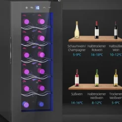 Vinkylar-Vinkyl 12 flaskor 30 L 8–18 °C, dubbelt termoelektrisk med glasdörr & LED, touch, svart