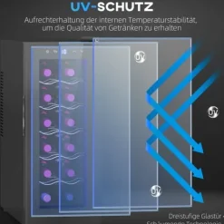 Vinkylar-Vinkyl 12 flaskor 30 L 8–18 °C, dubbelt termoelektrisk med glasdörr & LED, touch, svart