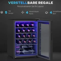 Vinkylar-Vinkyl 20 flaskor 53 L, 5–18 °C, kompressor, anti-UV glasdörr, LED, svart