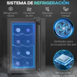 Vinkylare - 8 flaskor - Dubbel termoelektrisk kylning - 8–18 °C - Glasdörr med UV‑skydd - LED‑display & ljus - EU‑kontakt - Svart