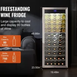 Vinkylar-Vinkylare 80 flaskor, Dual Zone, Fristående Kylskåp, LED-ljus, Energisparande, Digital temperaturkontroll