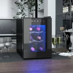 Vinkylskåp - 6 Flaskor 17 L - Invändig LED-belysning - Pekskärm - Justerbar temperatur - Metall - Svart