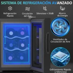 Vinkylskåp - 6 Flaskor 17 L - Invändig LED-belysning - Pekskärm - Justerbar temperatur - Metall - Svart