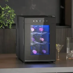 Vinkylskåp - 6 Flaskor 17 L - Invändig LED-belysning - Pekskärm - Justerbar temperatur - Metall - Svart