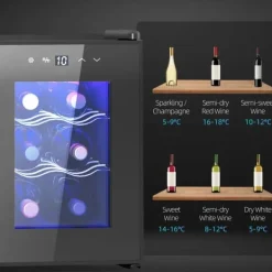 Vinkylskåp - 6 Flaskor 17 L - Invändig LED-belysning - Pekskärm - Justerbar temperatur - Metall - Svart