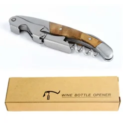 Korkskruvar-Vinöppnare i rostfritt stål med skuggträhandtag - Portabel manuell korkskruv med folieskärare
