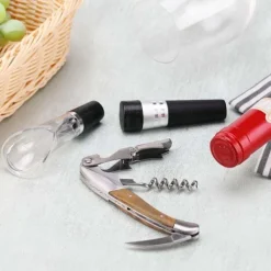 Korkskruvar-Vinöppnare i rostfritt stål med skuggträhandtag - Portabel manuell korkskruv med folieskärare