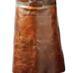 Förkläden-Vitello Lädergrillförkläde med Ficka 60 cm Långt Cognac