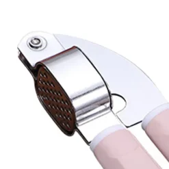 Vitlökspressar-Vitlökspress Rostfritt stål Plasthandtag Vitlöksfärs Lätt att pressa rengöring Vitlökskross för kök Rosa